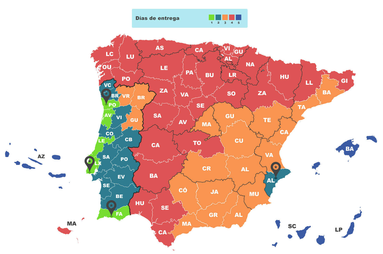 Ubicaciones de almacenes